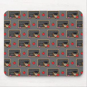 Cute Teacher Owl with Apple Cartoon Mouse Pad