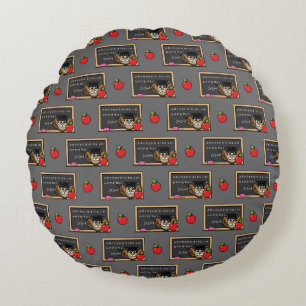 Cute Teacher Owl with Apple Cartoon Round Cushion