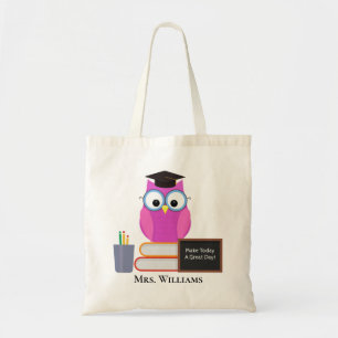 Cute Teacher Pink Owl Back To School Monogram Tote Bag