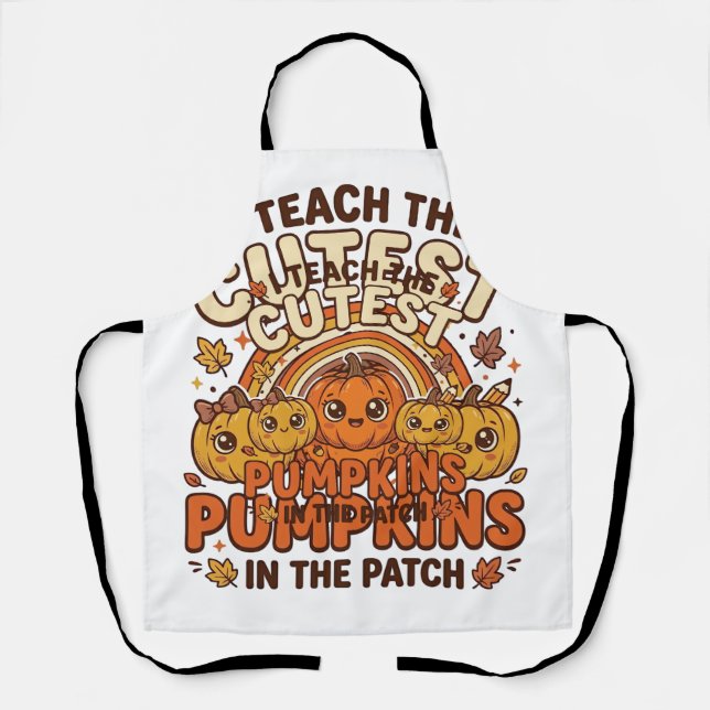 Cute Teacher Pumpkin Fall Classroom Vector Design_ Apron (Front)