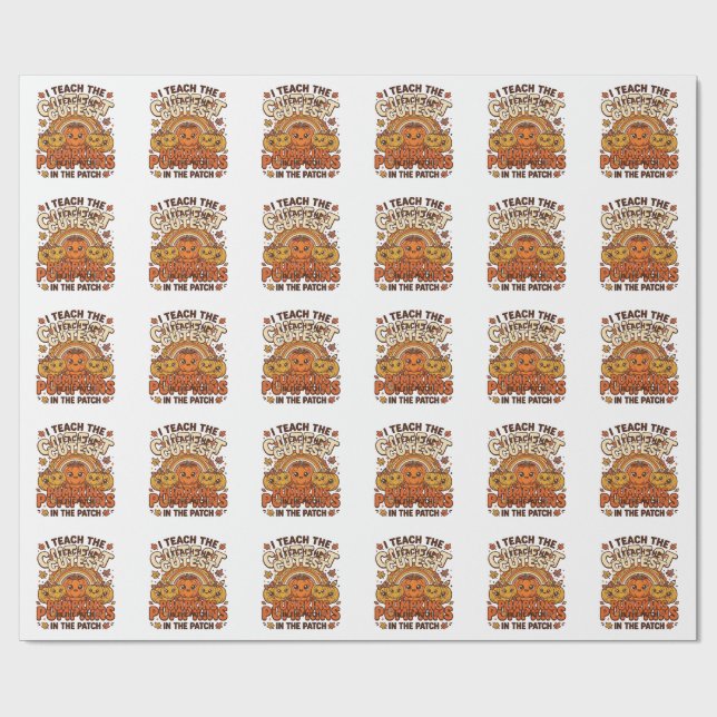 Cute Teacher Pumpkin Fall Classroom Vector Design_ Wrapping Paper (Flat)