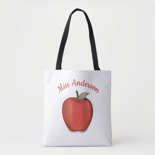 Cute Teacher Red Apple Simple Watercolor  Tote Bag (Front)