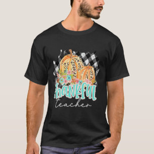 Cute Teacher, Thankful Leopard Cheetah Pumpkins Fa T-Shirt