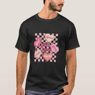 Cute Teacher Valentine Day Women Retro Heart Candy T-Shirt