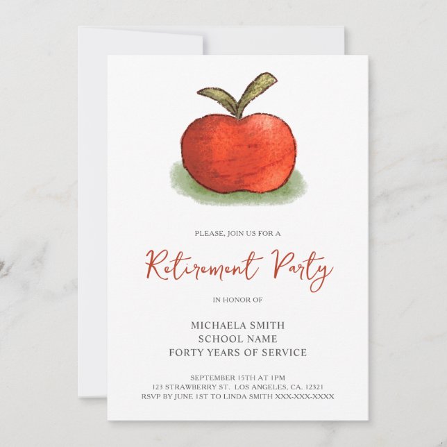 Cute Teacher's Apple Retirement Party Invitation (Front)