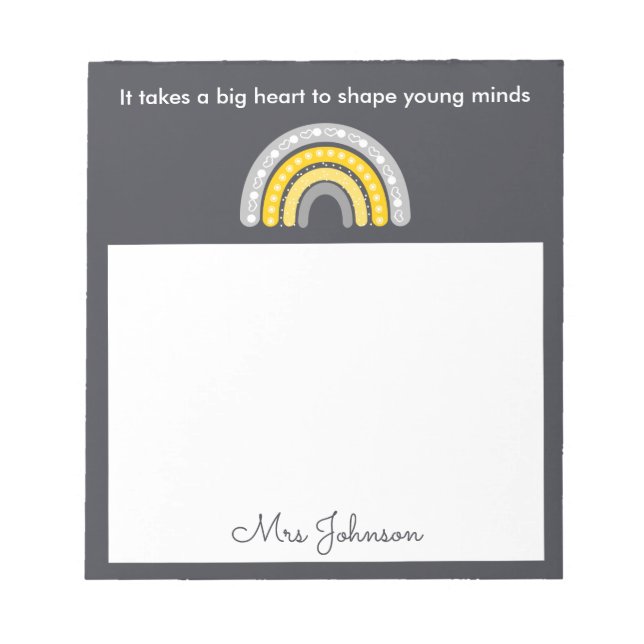 Cute Teachers Boho Rainbow on Gray Notepad (Front)