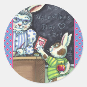 CUTE TEACHER'S PET, APPLE & VALENTINE BUNNY RABBIT CLASSIC ROUND STICKER