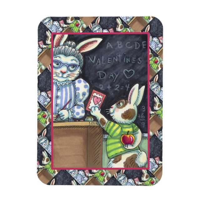 CUTE TEACHER'S PET, APPLE & VALENTINE BUNNY RABBIT MAGNET (Vertical)
