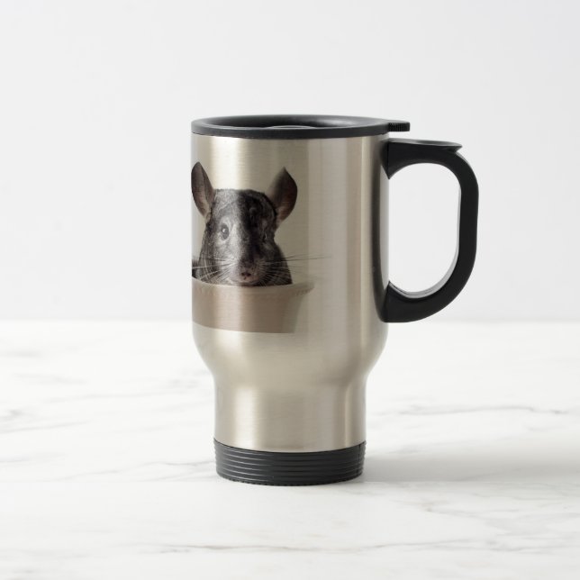 Cute Teacup Chinchilla Grey Travel Mug (Right)