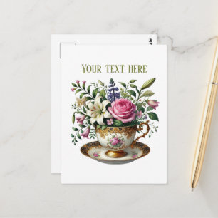 Cute teacup flowers customizable  postcard