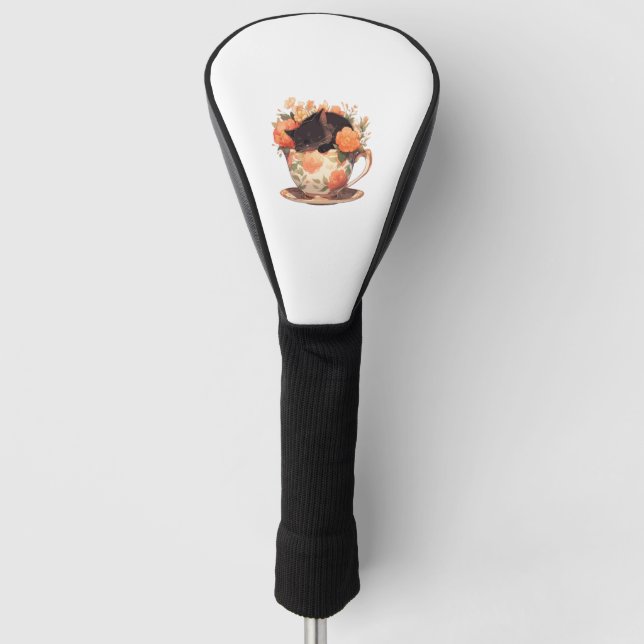 Cute Teacup Kitten - Floral   Golf Head Cover (Front)