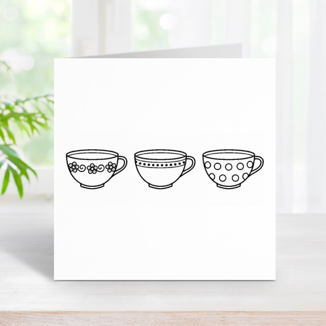 Cute Teacups - Row of Tea Cups Rubber Stamp (Creator Uploaded)