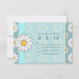 Cute Teal and White Daisy Floral RSVP Card