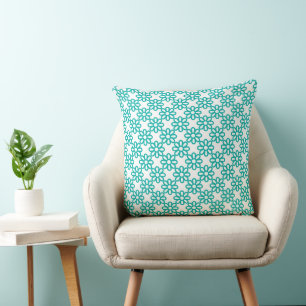 Cute Teal and White Floral Pattern Cushion