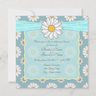 Cute Teal and White Floral Rehearsal Dinner Invitation