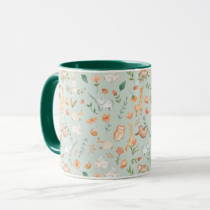 Cute Teal Baby Animal Pastel Pattern Mug