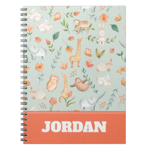 Cute Teal Baby Animal Pastel Pattern Notebook