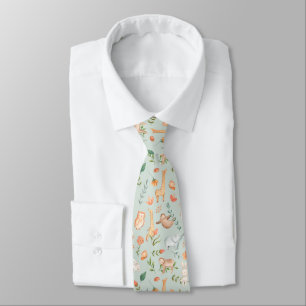 Cute Teal Baby Animal Pastel Pattern Tie