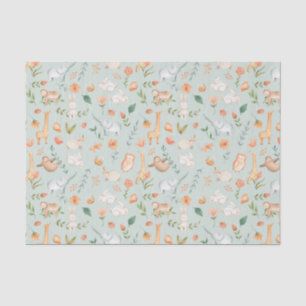 Cute Teal Baby Animal Pastel Pattern Tissue Paper
