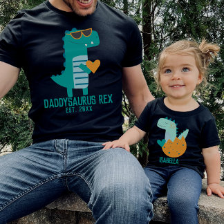 Cute Teal Baby Dino Name Father Child Matching  T-Shirt