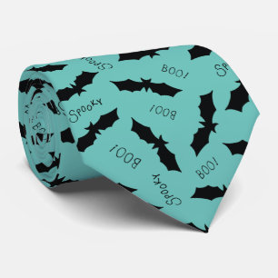 Cute Teal Bats Halloween Party Tie