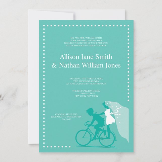 CUTE Teal Bicycle Couple Wedding Invitation (Front)