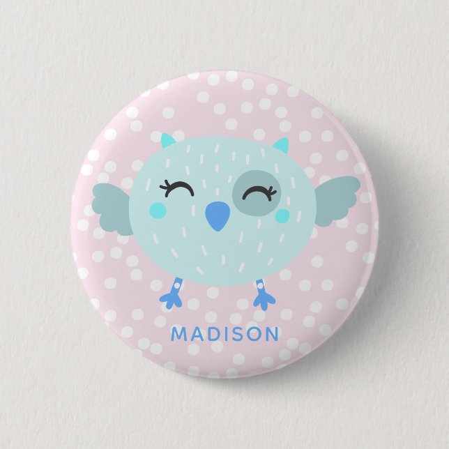 Cute Teal Bird - Pink Striped Kids' Birthday Favou 6 Cm Round Badge (Front)