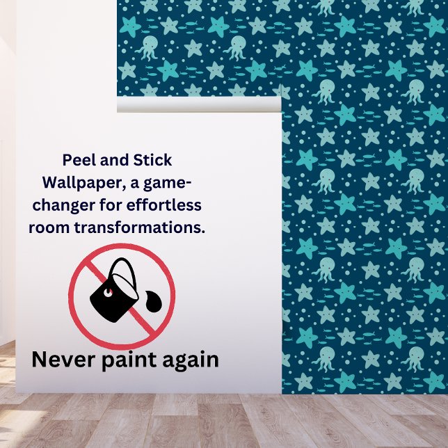 Cute Teal Blue aqua Kids Nautical Starfish Squid Wallpaper (Creator Uploaded)