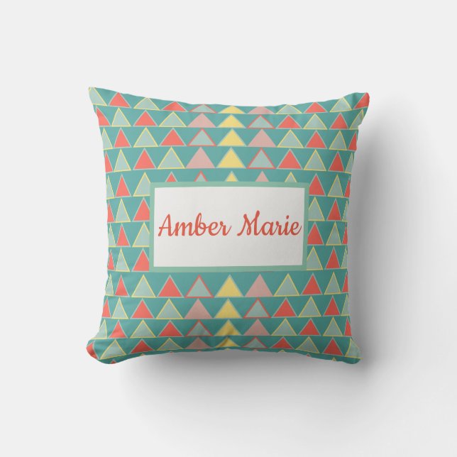 Cute Teal Blue Colourful Abstract Geometric Patter Cushion (Front)