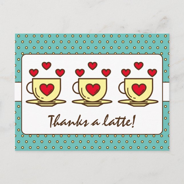 Cute Teal Blue Thanks A Latte Coffee Thank You Postcard (Front)