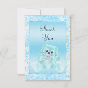 Cute Teal Bunny Baby Shower Thank You Card