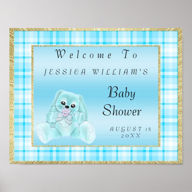 Cute Teal Bunny Welcome Poster (Front)
