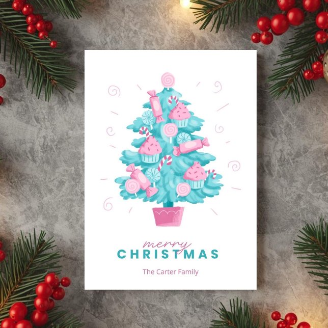 Cute Teal Candy Christmas Tree Card (Creator Uploaded)