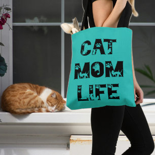 Cute Teal Cat Mum Life Modern Chic Mother's Day Tote Bag