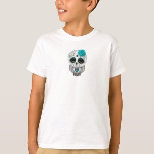 Cute Teal Day of the Dead Sugar Skull Owl T-Shirt