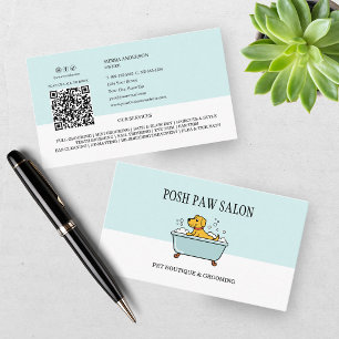 Cute Teal Dog Grooming Boutique Pet QR Code Business Card