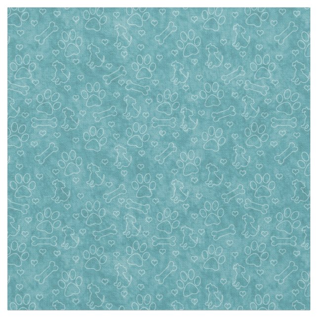 Cute Teal Dog Pattern Fabric (Close Up)