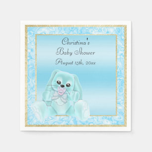 Cute Teal Floppy Ears Bunny Baby Shower Napkin