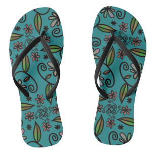 Cute Teal Floral Pattern Jandals