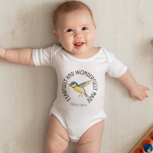 Cute Teal Flying Bird Bible Verse Faith Baby Bodysuit