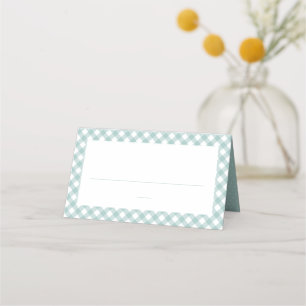 Cute teal gingham simple neutral baby shower place card