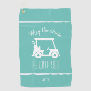 Cute Teal Golf Cart Monogrammed Golfer Quote Golf Towel