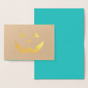 Cute teal jack o lantern funny Halloween Foil Card