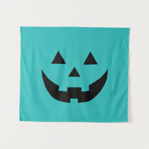 Cute teal jack o lantern funny Halloween Tapestry