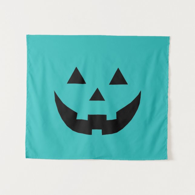 Cute teal jack o lantern funny Halloween Tapestry (Front (Horizontal))