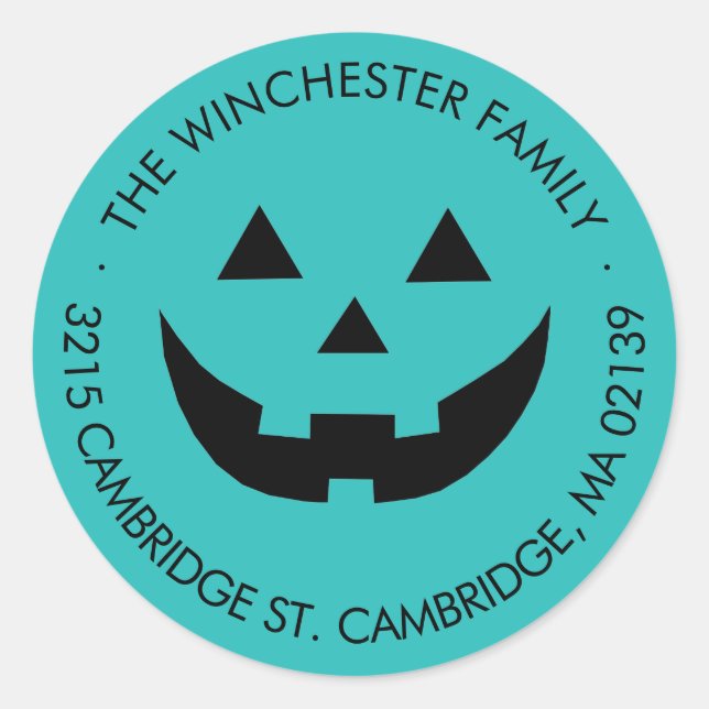 Cute teal Jack o lantern Halloween address label (Front)