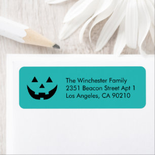 Cute teal Jack o lantern Halloween fun address