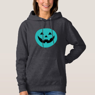 Cute teal Jack o lantern pumpkin face Halloween Hoodie
