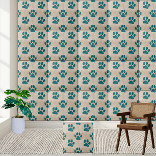 Cute Teal Paw Print Pattern Tile