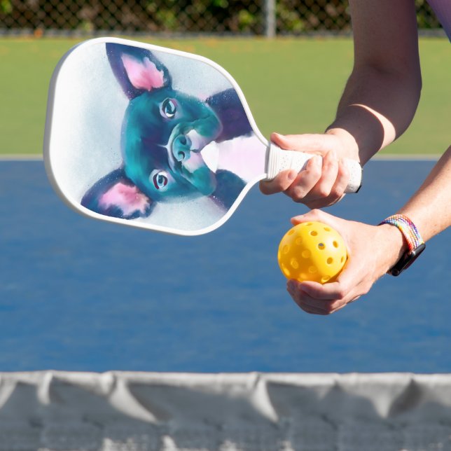 Cute Teal Pink French Bulldog Design Pickleball Paddle (Insitu)